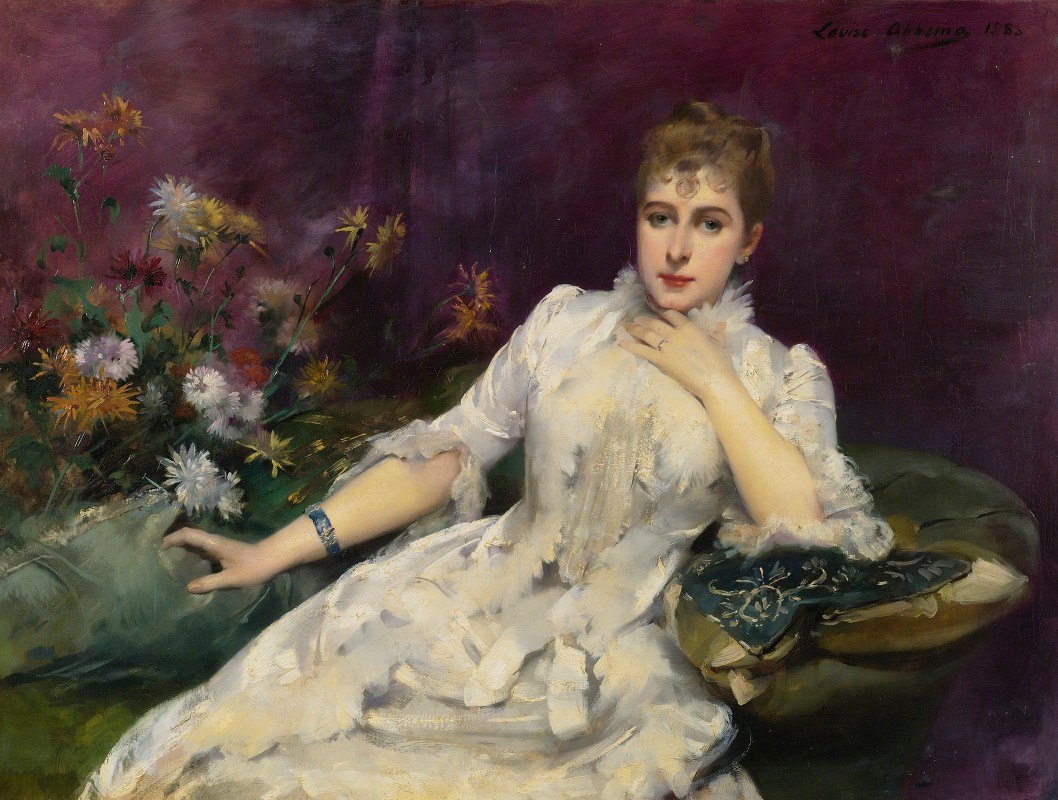 La Dame Avec Les Fleurs (1883), por Louise Abbéma (French, 1853 – 1927). Recuperado de https://artvee.com/dl/la-dame-avec-les-fleurs/