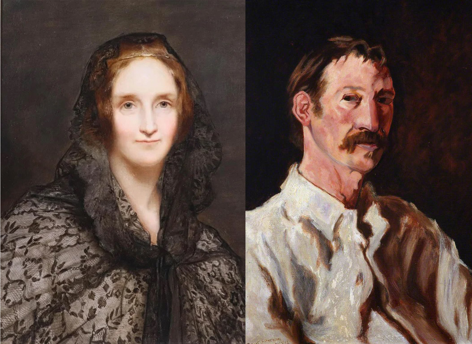 Retrato de Mary Shelley y Robert Louis Stevenson.